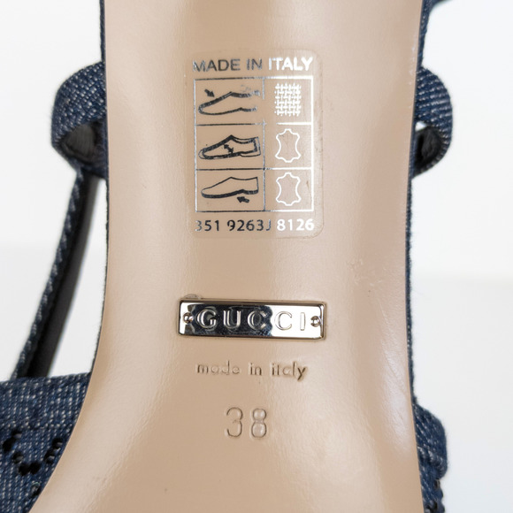 GUCCI Blue Denim GG Crystal Monogram Demi Slingback Pump Women's EU 38 / US 8 - Picture 10 of 13